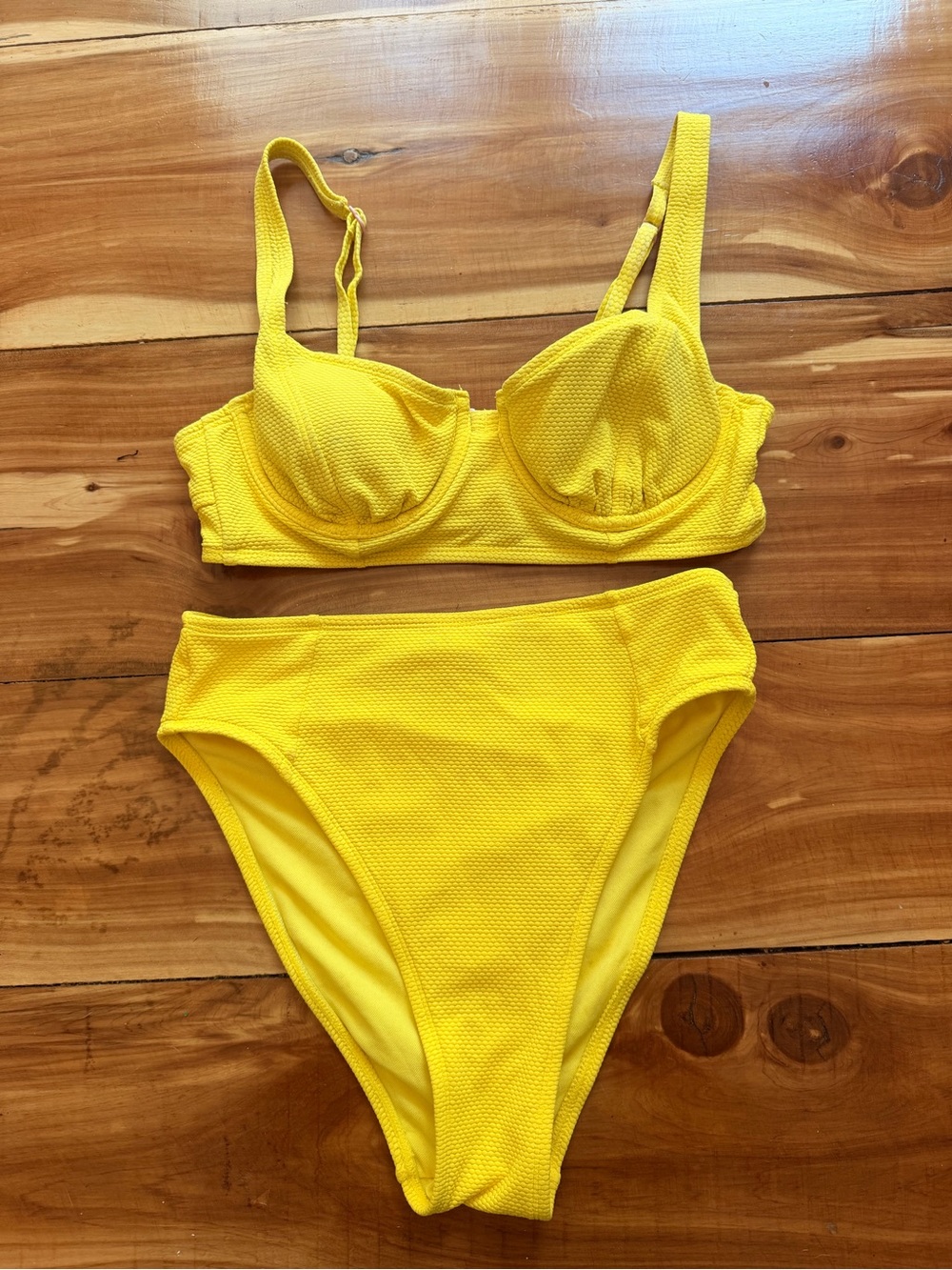 Stoney Clover Lane Yellow Textured High-Waist Bikini, Size S, Neon Yellow 💛